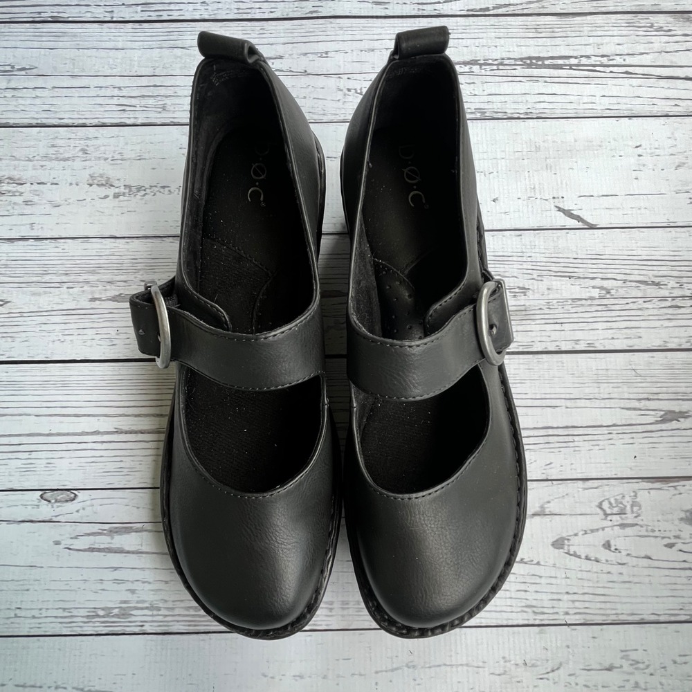 b.o.c.‎ Black Mary Jane Clogs Platform Wedge Buckle Shoes Womens 9M Granola Twee